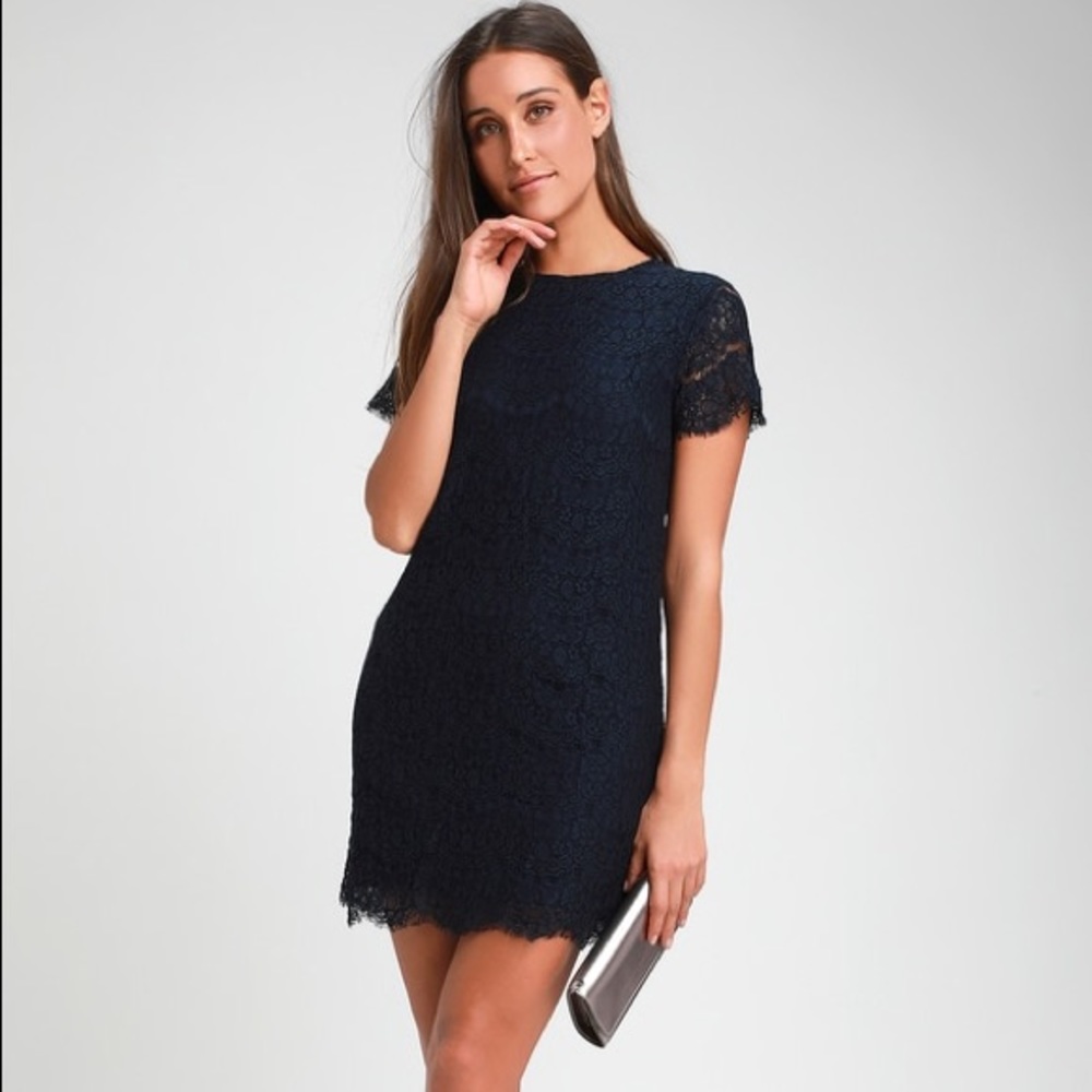 Lulu’s Navy Blue Lace Shift Dress